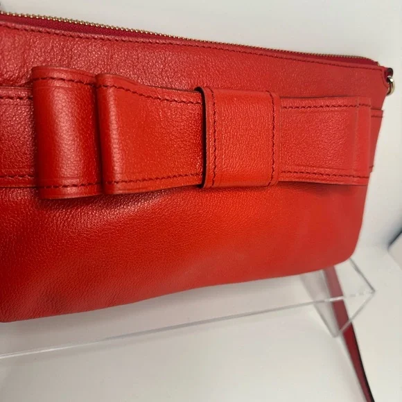 Kate Spade EUC Villabella Avenue Celina Bow Red Pebbled Leather Crossbody Bag - Picture 2 of 11